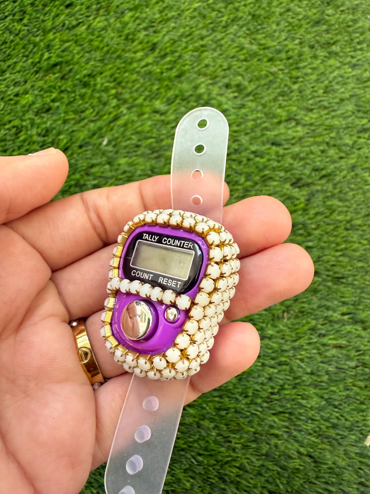 Tasbih Counter with crystals - Purple with whie