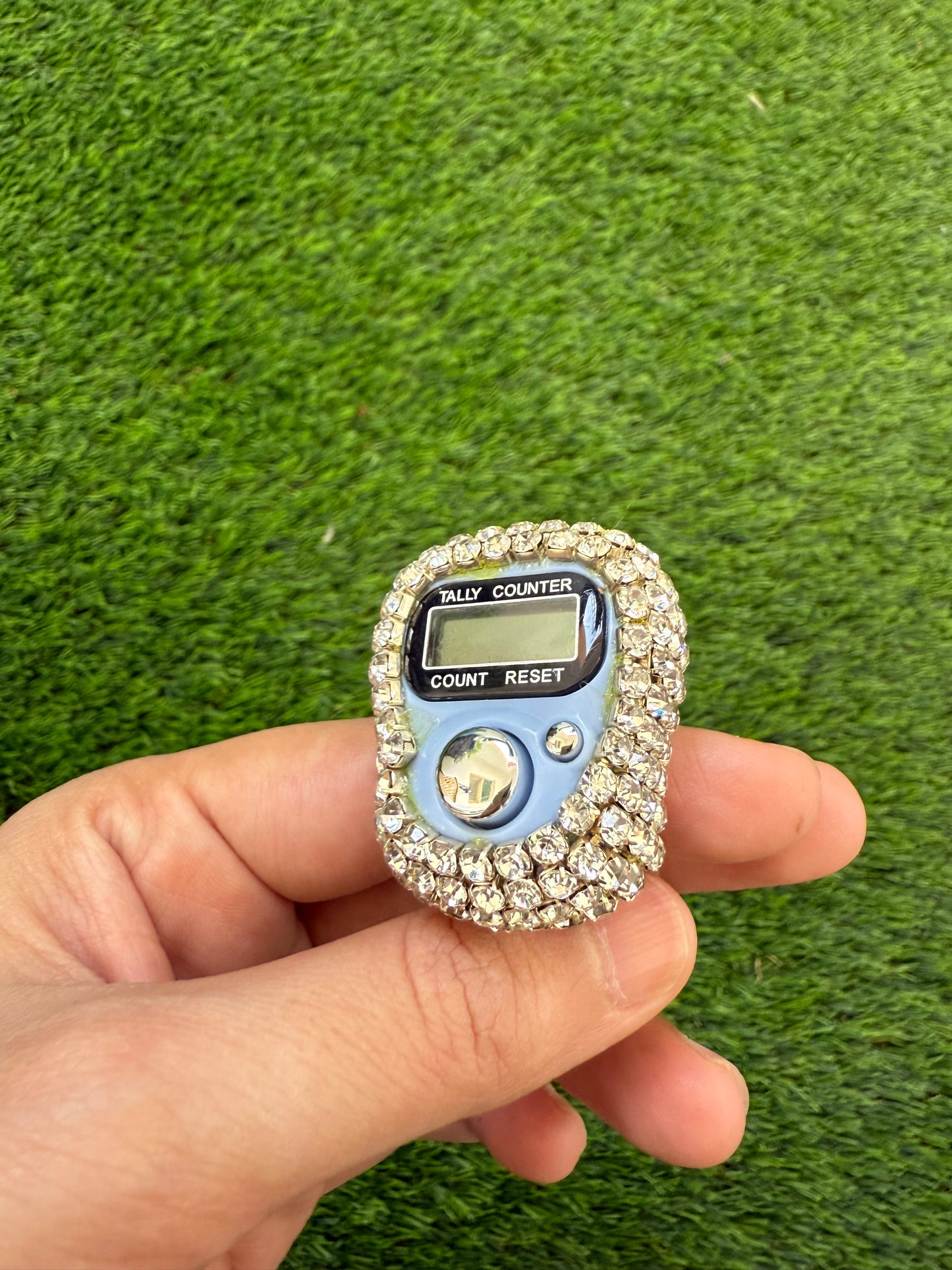Tasbih Counter with crystals - Skyblue with white