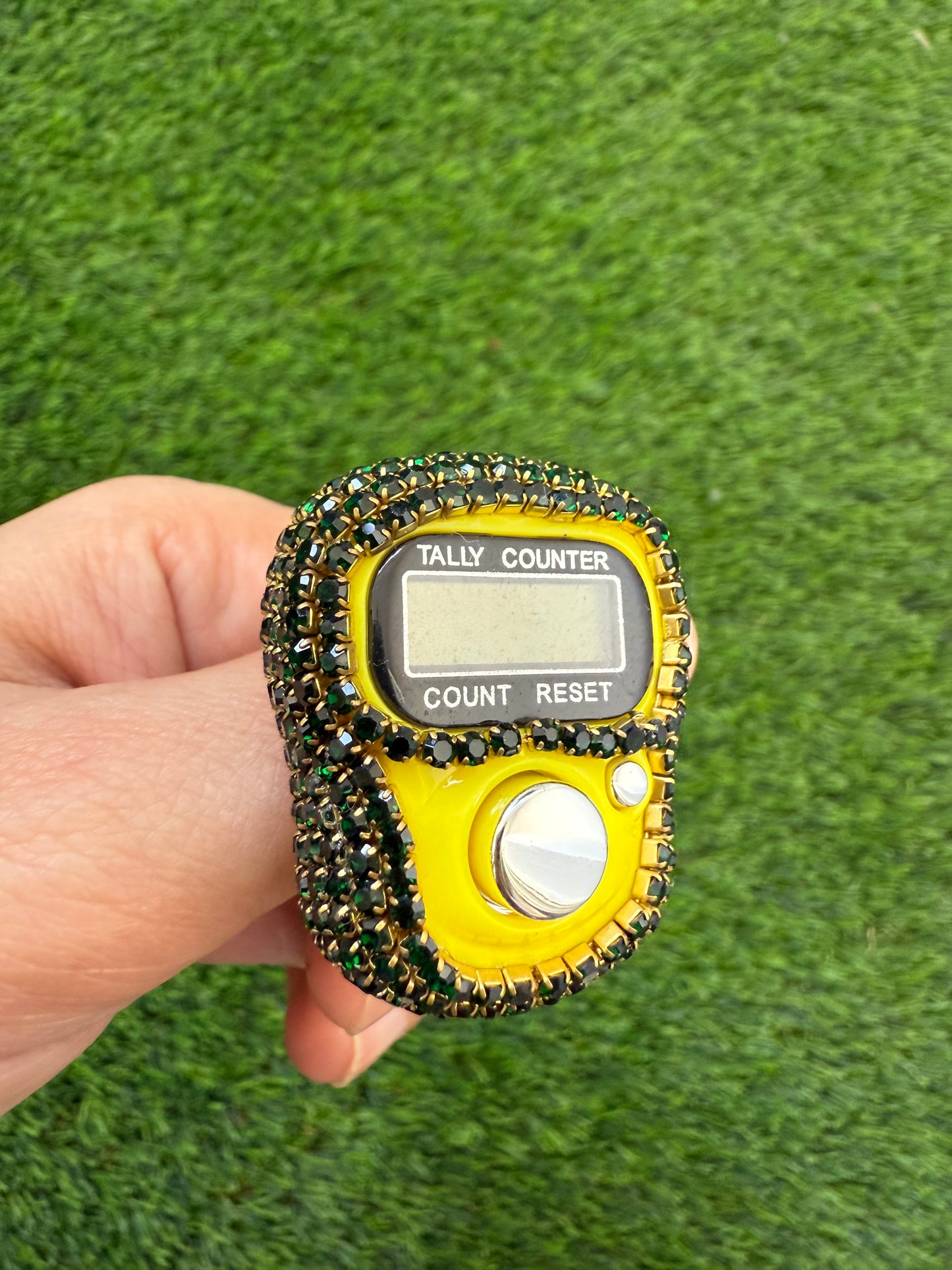 Tasbih Counter with crystals - Yellow with green