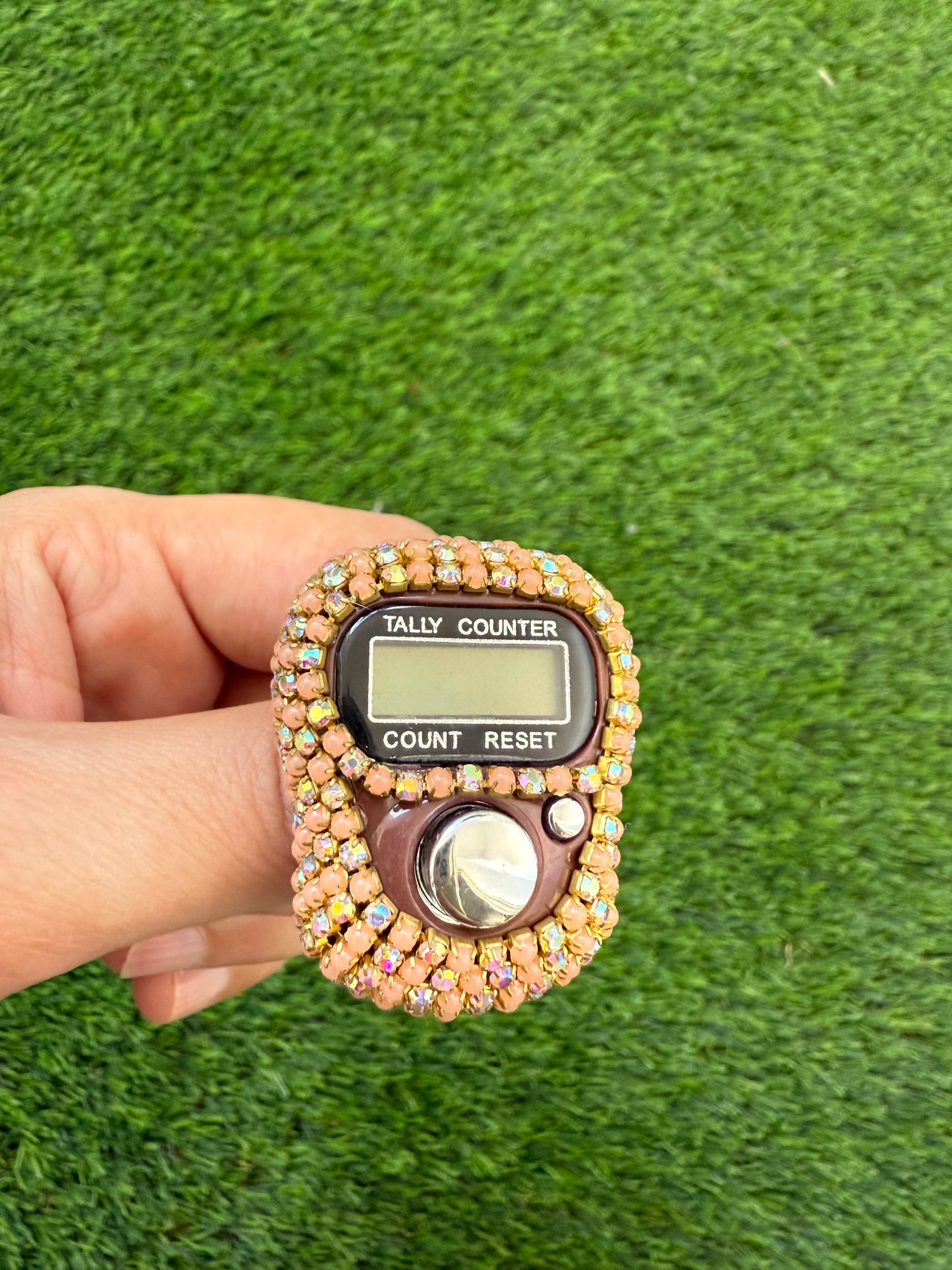 Tasbih Counter with crystals - Brown with peach
