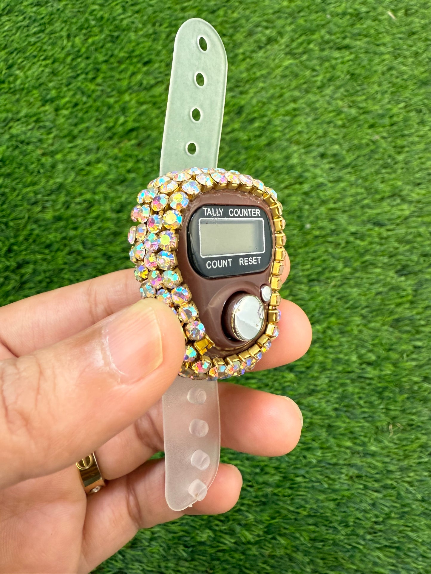 Tasbih Counter with crystals - Brown with multi