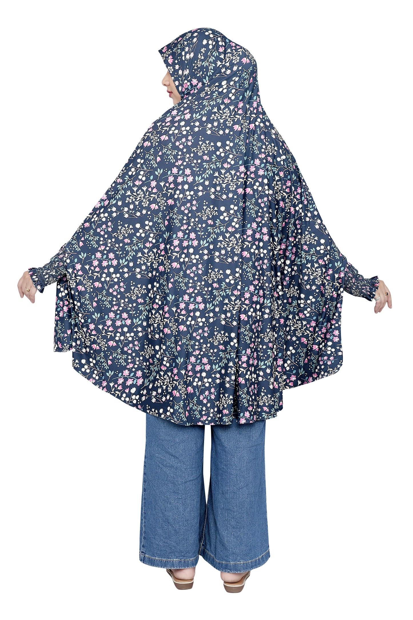 Khimar - Navy blue Floral (small print)