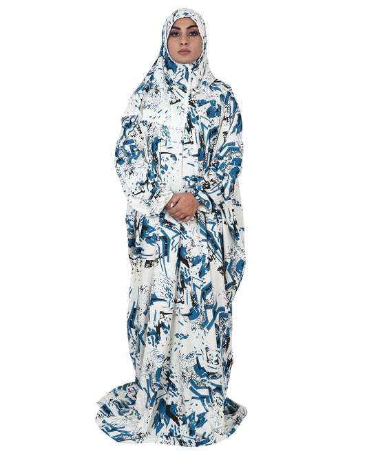 Prayer Dress - Blue & White Abstract