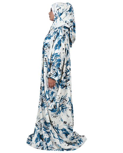 Prayer Dress - Blue & White Abstract