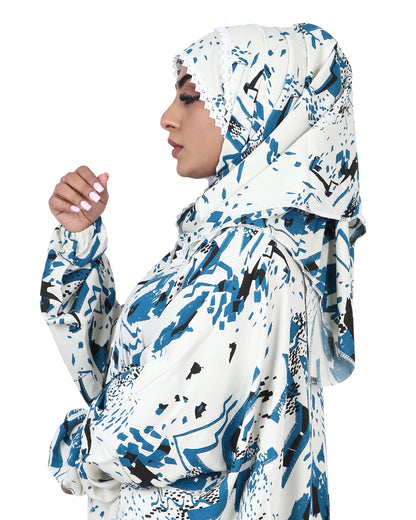 Prayer Dress - Blue & White Abstract