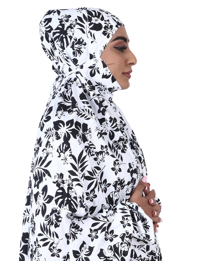 Irani Chadar - Black & White Floral